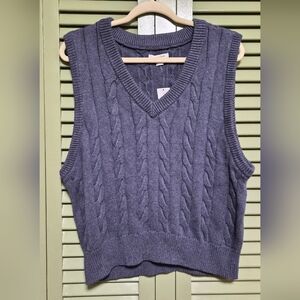 Cable Knit V-Neck Sweater Vest - Blue